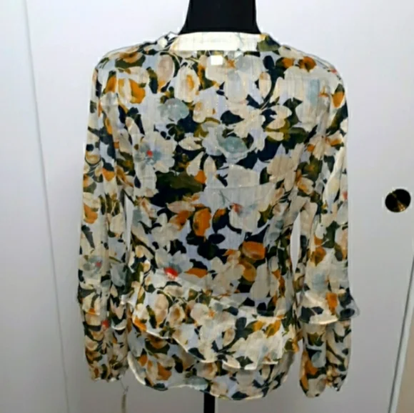 Zac & Rachel Metallic Sheer Floral Ruffle Blouse Size M NWT - Picture 4 of 10
